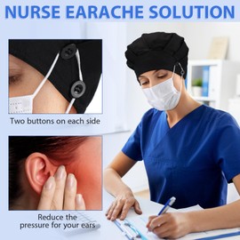 Croknit 4 Pcs Satin Lined Scrub Caps Women Adjustable Working Cap with Button Sweatband Surgical Elastic Nurse Hat(Bouffant Style)