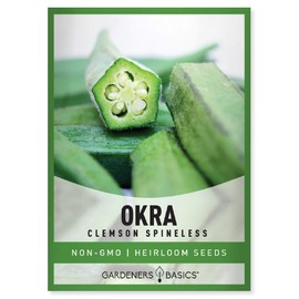 Gardeners Basics, Okra Seeds for Planting - Clemson Spinless Heirloom, Non-GMO Vegetable Variety- 3 Grams Seeds Great for Summer Gardens