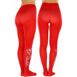 ToBeInStyle Women's Opaque Tights With Dragon Print-Redsilver