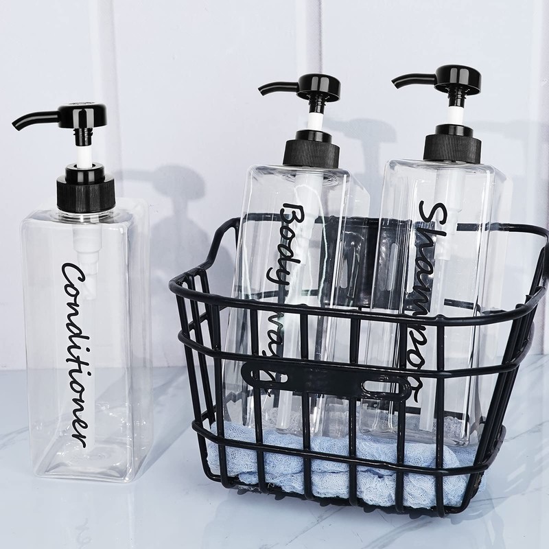 Shampoo Dispenser - Refillable Shampoo and Conditioner Bottles (Clear, Set