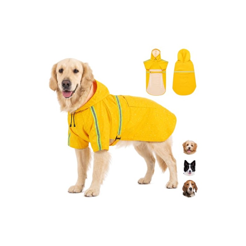 BSOON Impermeable para Perros con Capucha con Rayas Reflectantes (2XL)