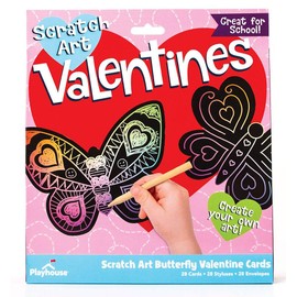 Playhouse Scratch Art Butterfly 28 Card Super Valentine Exchange Pack for Kids
