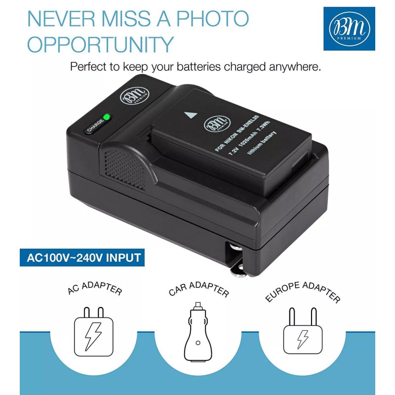 BM 2X EN-EL20A Batteries & Charger for Nikon Coolpix P1000,