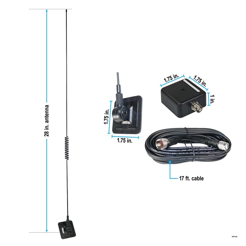 Tram 1198 CB/Weather-Band Glass-Mount Antenna with RG58/U Cable and PL-259
