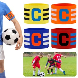 Pack of 4 Captain's Armband Football Armband Adjustable Captain Bracelet Multicoloured Elastic Band Game Guide Armband Elastic Captain's Wristbands Football Bracelet for Children Adults Junior Many
