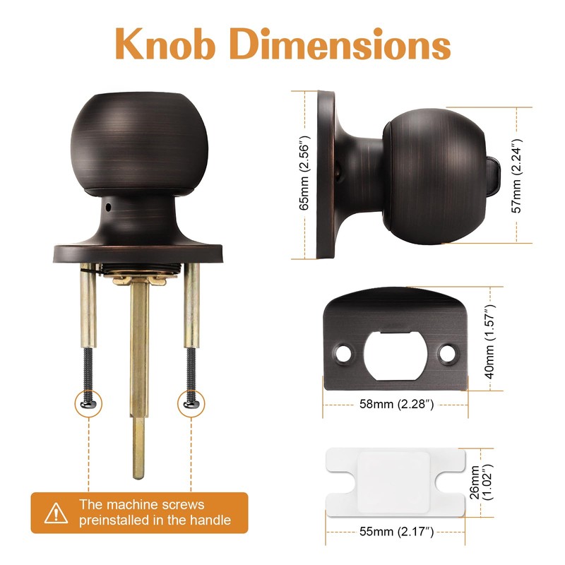 Probrico Round Bath/Bed Ball Door Knobs Privacy Door Knobs Oil