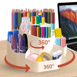 UGWKivd Dual 360° Rotation Desk Organizer,Large Capacity 13 Slots for Pen Holder,Marker Organizer, Pencil Storage,Keeping desktop tidy（White）