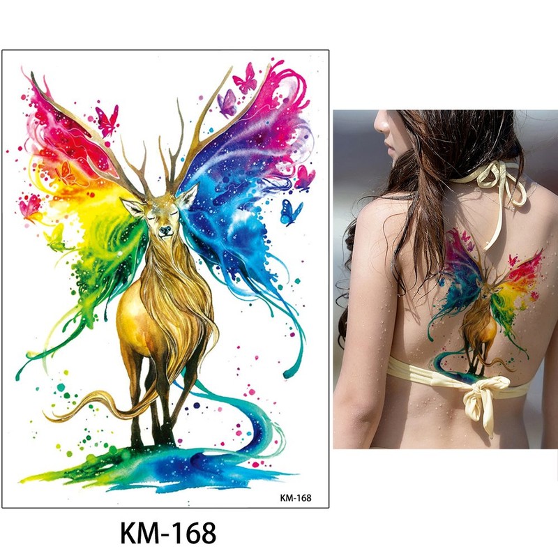 KM11 Temporary Watercolour Wolf Tattoo Deer Tattoo Panda Lion Tattoo