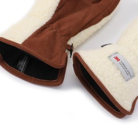 Harssidanzar Winter Genuine Suede Gloves Women's Warm Fleece Thinsulate Lined Outdoor Skiing Leather Gloves SL021EU, Beige/Light Brown, Size L