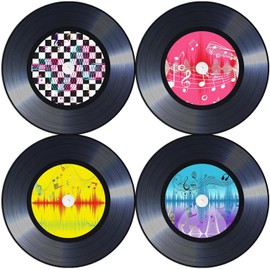 Pack of 60 Retro CD Vinyl Record Paper Place Mats Round Paper Place Mats with Retro Music Theme Disposable Place Mats Round 34 cm 50s Dining Table Decorative for Bars, Party, Rock, Music Parties