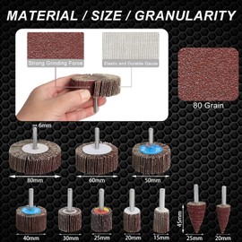 Flap Wheel Set 80 Grit (20PCS) Cone Shape Abrasive Sandpaper Lamellar Grinder Sanding Attachment by Gekufa for 6mm Shank Drill, Straight Grinder for Remove Rust/Weld Burr/Grinding