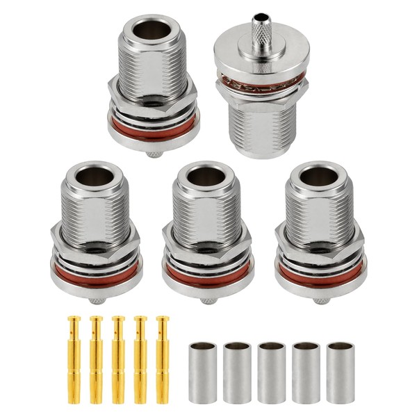 Vecys 5pcs N Bulkhead Female Crimp RF Connector 50 Ohm
