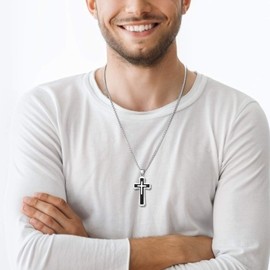YL Cross Necklace for Men Stainless Steel Jesus Christ Black Pendant Jewelry