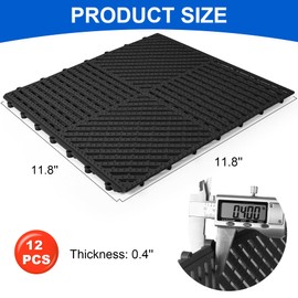MYFAMIREA Modular Interlocking Cushion 12 Pack 11.8" x 11.8" Rubber Floor Tiles Non-Slip Splicing Drainage Mats for Deck, Pool, Shower, Patio, Balcony, Bathroom, Kitchen, Yard (1 Rows Dots, Black)