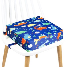 Kugooyi Booster Seat Chair, Thick Booster Seats, Waterproof with Safety Buckle, Non-Slip Base, Washable, Soft Children's Dining Table, Backrest, Portable Travel Raised Cushion (Dinosaur Blue)