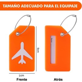 9 Piezas Etiqueta de Silicona para Maletas, Etiquetas para Maletas de Viaje,Identificador de Maletas de Viaje Juego de,Etiquetas de equipaje con bandas metálicas,accesorios de viaje (naranja)