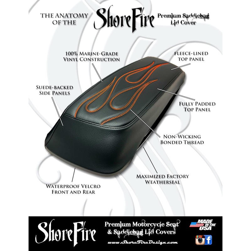ShoreFire Design 2014-2023 Premium Flame Saddlebag Lid Covers for Harley