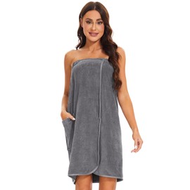 Kniffi Shower Wrap Robe for Women Bath Body Towel Wrap Spa Soft Bathrobe with Adjustable Snap Closure Grey S/M