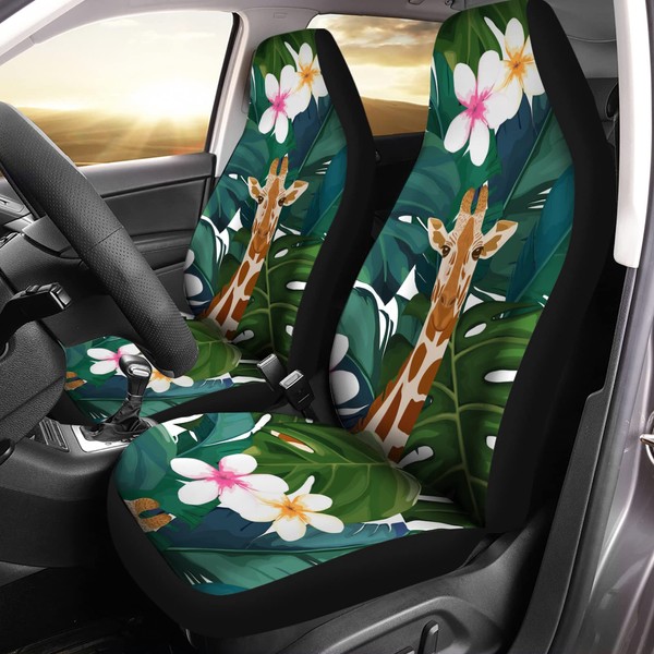 Bulopur Tropical Leaves Giraffe Printed Car Seat Covers Set for