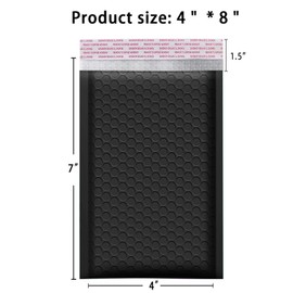 Suncomptech 4x8 inches Poly Bubble Mailers, Self Seal and Water Resistant Padded Shipping Bags (Usable 4x7 inches, Black, 50 Pieces)