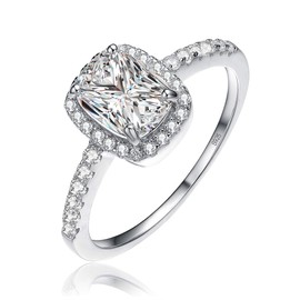 BONLAVIE Women's Solitaire Ring Cushion 2.3 ct Cubic Zirconia 925 Sterling Silver Ring, Sterling Silver