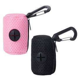 EIHI Pack of 2 fabric waste bag dispenser for dogs, dog waste bag dispenser, poop bag for dogs, dog waste collector, dog waste bag holder, black + pink, multicoloured