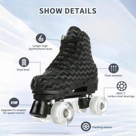 MilkyWay Unisex Roller Skates Double Row Four Wheels High-top Roller Skates Lightning Pattern for Beginners Womens Mens Boys and Girls