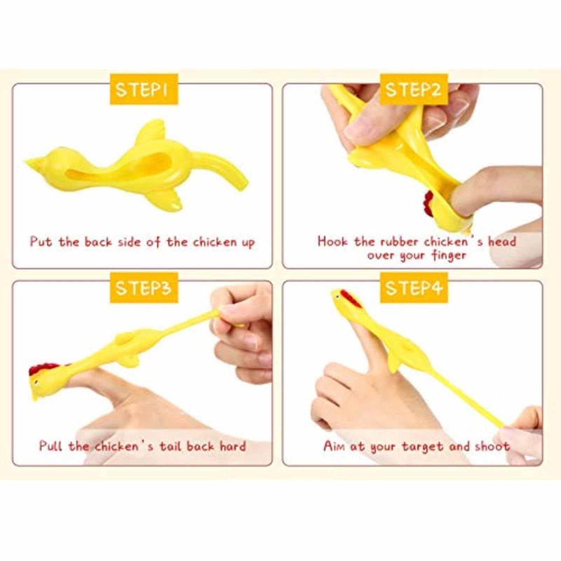 3 Pieces Slingshot Chicken Stretchy Flying Chickens Flick Toy Rubber