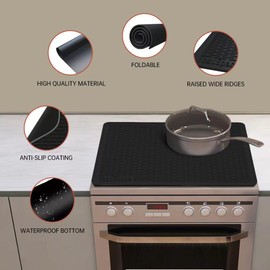 Silicone Electric Stove Top Cover Mat - 28"x20"Ceramic Stove top Cover, Heat Resistant Glass Cooktop Cover, Flat RV Range Stovetop Protector, Extra Large Silicone Dish Drying Mat - BLACK