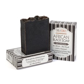 Shea Terra Organics African Black Soap Bar – The Original Yoruban Soap | Natural Skin Care for Acne, Eczema, Dry Skin, Psoriasis, Wrinkles, and More - Home Spa Treatment Full Body Wash - 4 oz