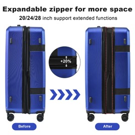 MegaChoice 3 Pieces Luggage Set, Hardshell 20"/24"/28" Expandable Suitcase With Tsa Lock And 360 Degree Spinner Wheels For Business Travel Blue（20/24/28）