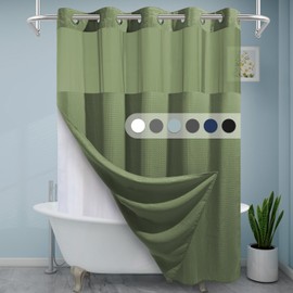 EUTXL Sage Green Hotel Shower Curtain - 230GSM Waffle Textured Heavy Duty Thick Fabric Shower Curtains for Bathroom,71W x 74H