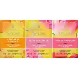 Taylors of Harrogate Herbal Tea Fruit Infusions Variety Pack – Mandarin Ginger, Rose Lemonade & Sweet Rhubarb – Caffeine-Free – 60 Tea Bags (Pack of 3)