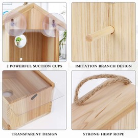Window Bird House for Outside with Strong Suction Cup, Upgraded See Through Window Birdhouse for Viewing Inside, Wooden Bird Nesting Box for Bluebird Finch Chickadee Outdoors, Best Gift for Kids