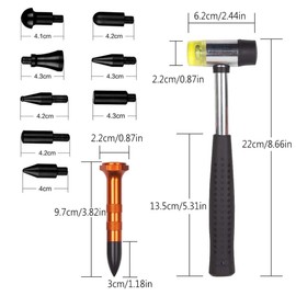 Dent Repair Rubber Hammer, 9 Types of Heads, Multi-functional, Sheet Metal Hammer, Repair Tool, Car Dent Repair, Combination Hammer, Rubber Mallet, Easy Repair at Home, DIY Tool, Knockdown Punch Tool