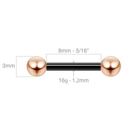 4pc 16 Gauge Cartilage Bar Earring Barbell Tragus Bars Triple Forward Helix Auricle Rose Gold Black 8mm