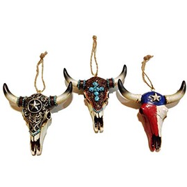S.Star Multi Resin Cow Skull Ornaments - 3 Pc.4.2", Multi - Color