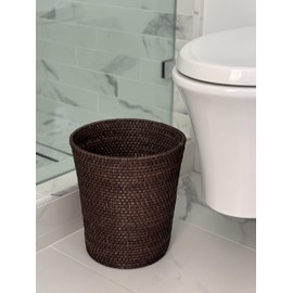 KOUBOO Loma Round Rattan Paper Waste Basket, Trash Can Bathroom, Garbage Bin, Bedroom, Kitchen, Office, Home Desk Small Wicker Bin for Waste, Paper, Espresso