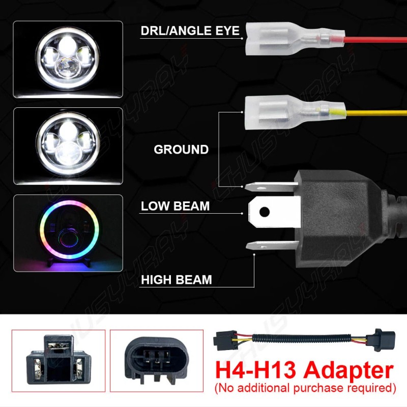 CHUSYYRAY DOT 7inch Motorcycle LED Headlight Hi/Lo Beam for Honda