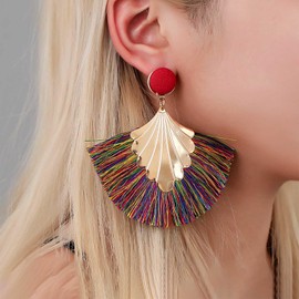 TseenYi Boho Colorful Tassel Earrings Large Fan Tassel Earrings Big Multi Colored Tassel Earrings Layered Fringe Earrings Ethnic Statement Earrings Jewelry for Women and Girls