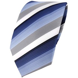 TigerTie Designer Tie in Striped Pattern - Tie Width 8 cm, Blue, dark blue, grey, white stripes