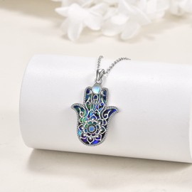 YFN Hamsa Fatima Necklace 925 Sterling Silver Nazar Eye Necklace/Sterling Silver Hamsa Hand Necklace/Lotus Flowers Necklace Hand of Fatima Jewellery Gifts for Women Girls, Sterling Silver, Cubic