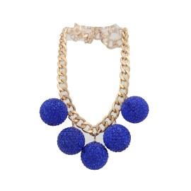 Women Beach Pool Party Fashion Gold Metal Chain Necklace Blue Disco Ball Charms