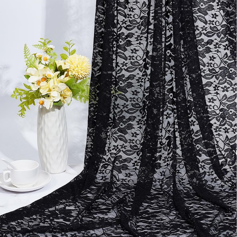 CABODYALS 160CM Black Stretch Lace Vintage Floral Fabric for Sewing