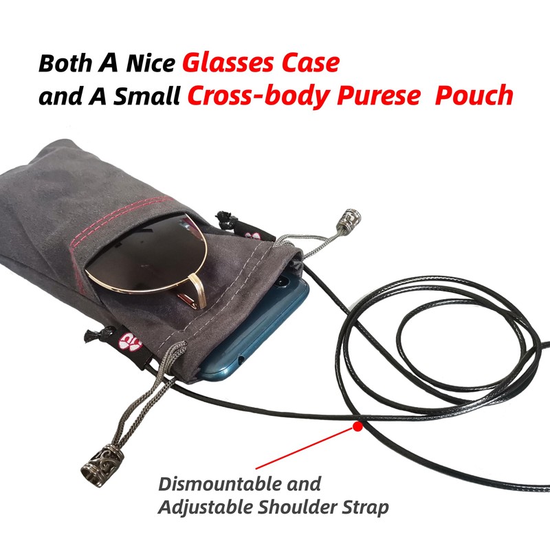 bqover Double Microfiber Suede Pouch, Soft Eyeglasses/Sunglasses Pouch with Removable