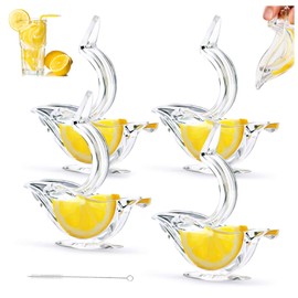 MUNSKT 4 Pack Manual Lemon Squeezers with Cleaning Brush, Acrylic Slice Fruit Juicer for Orange Lemon Lime Pomegranate, Transparent Portable Bird Shape, Kitchen Restaurant Supplies