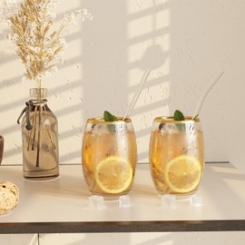 8 PCS Reusable Glass Drinking Straw, Replacement Straw 9.84'' x 10MM Clear Practical Straw for Cocktail Tumblers Smoothie Straws 4 Straight 4 Bent with 2 Cleaning Brush for Coffee Tea Juice Milkshake