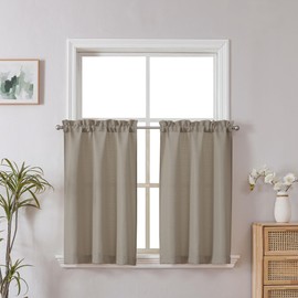 Chyhomenyc - Cortinas de cocina de 2 paneles de piedra beige, nivel de 36 pulgadas de longitud, lino sintético texturizado pequeño café, filtro de luz para baño, sótano, cada una de 30 x 36 pulgadas