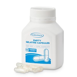 SurgiPack Empty Gelatine 100 Capsules, Size 000
