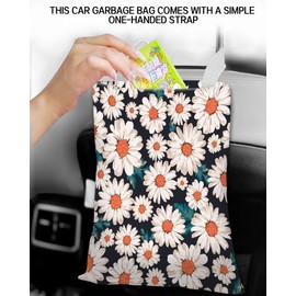 ANKVRP Car Garbage Can, Car Trash Bag, Car Garbage Bag, Hanging Car Trash Can for Car Accessories, Vehicle, Travelling, Camping, Cute Car Back Seat Organizer, Retro Daisy